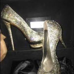 Gianmarco Lorenzi Gold crystal swavorski pumps
